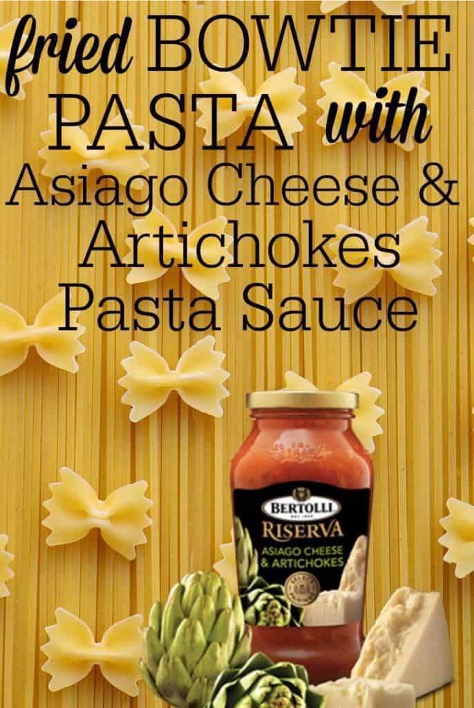 This recipe for fried bowtie pasta served with Asiago Cheese & Artichokes dipping sauce comes together in less than 30 minutes. It’s an easy weeknight meal, appetizer, or kid-friendly dinner.
