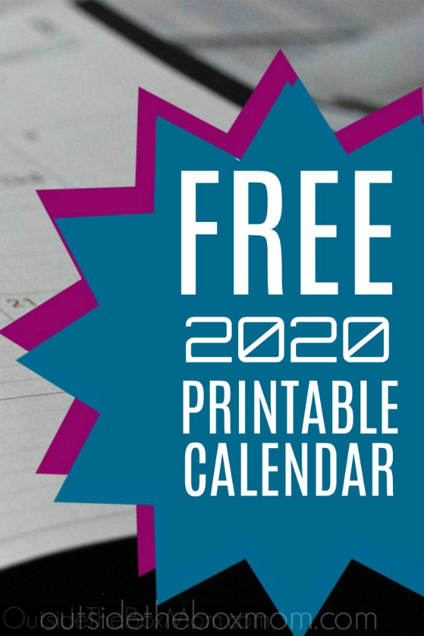 Free Printable Monthly Calendar 2020