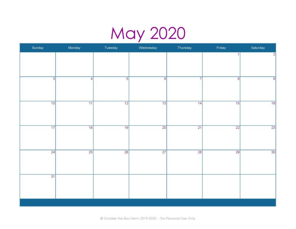 May 2020 Printable Calendar for Moms